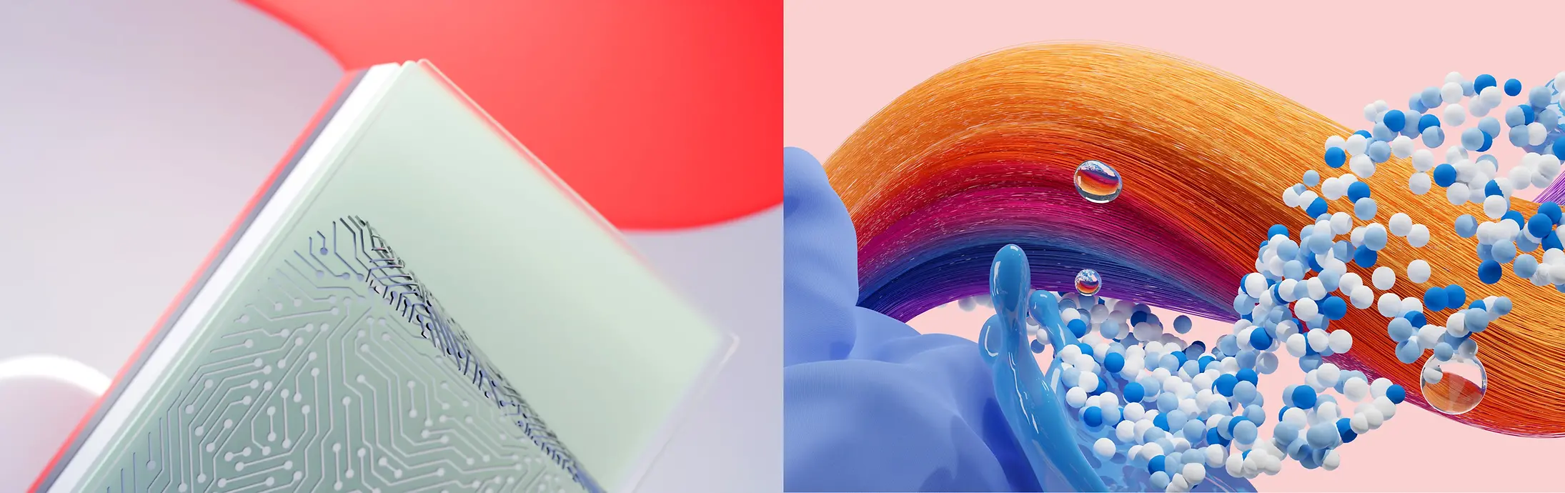 Abstracte afbeelding die de Henkel activiteiten Adhesive Technologies, Hair en Laundry & Home Care vertegenwoordigt.